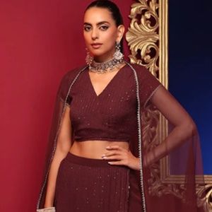 Maroon Sequin Embroidered Cropped Indian Blouse